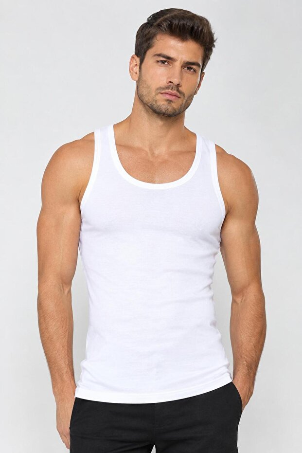 Men's White Lycra 100% Cotton Combed Cotton Undershirt