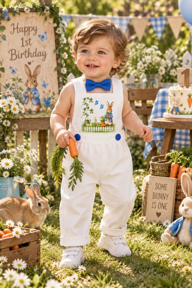 Peter Rabbit Concept Boys Birthday Outfit Pants Overalls Bow Tie Set