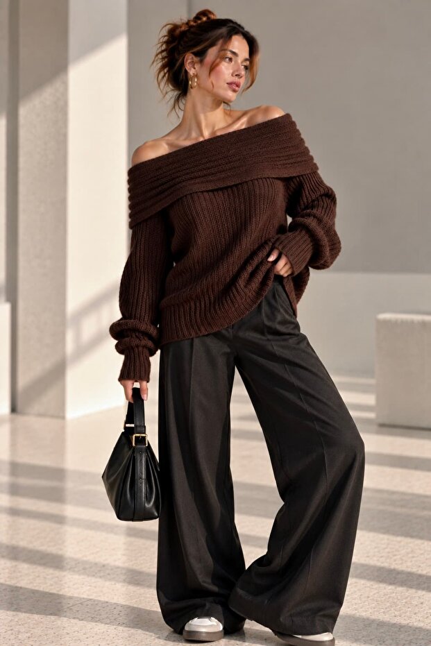 Women's Madonna Collar Knitwear Sweater Soft Textured Shoulder Cut-Out Comfortable Fit My3535