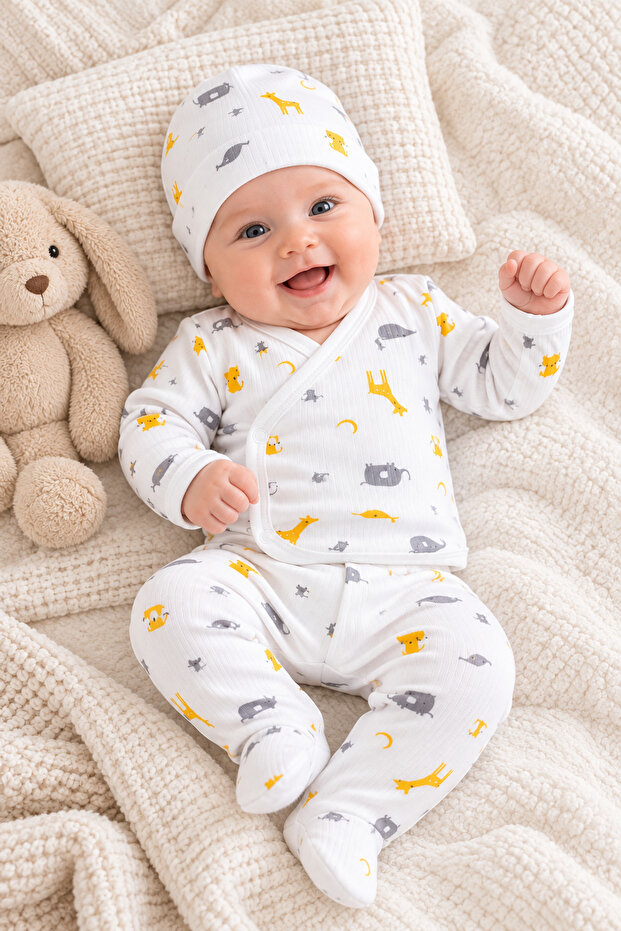 Baby Boy 5-Piece Hospital Discharge Set Patterned Bodysuit Set Newborn Baby Set