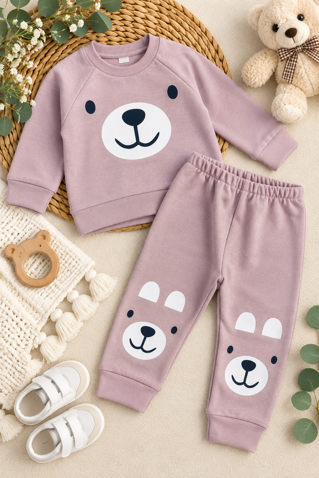 Baby Teddy Bear Printed 2-Piece Set Sweatshirt and Pants