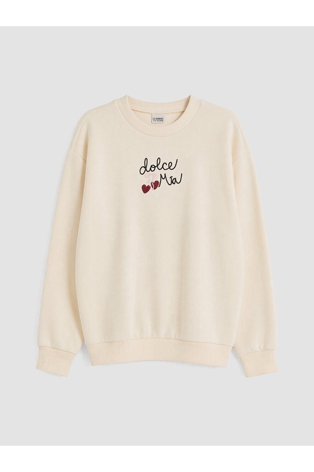 Özmarka New Season Ecru Embroidered Girls' Sweatshirt