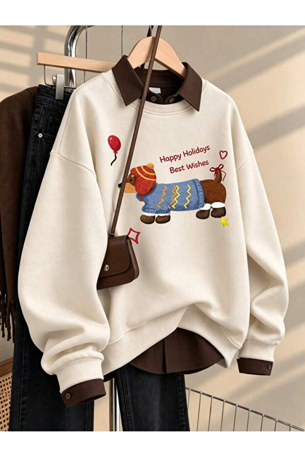Sweet Sausage Dog Blessing Printed Crew Neck Sweatshirt