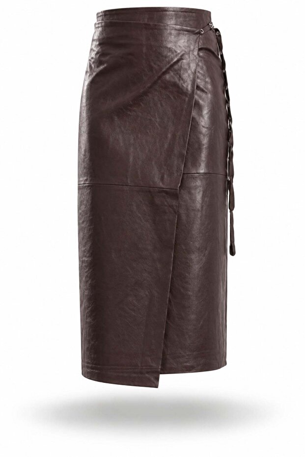 Brown Belted Leather Skirt