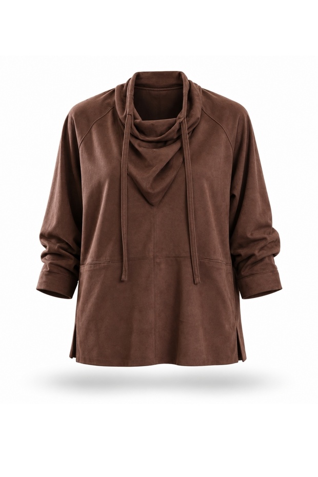 Brown Stand Collar Suede Shirt 05232