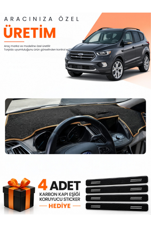 Ford Kuga (2015-2019) Compatible Dashboard Protection Cover Auto Cover - Black-Brown - Fo025