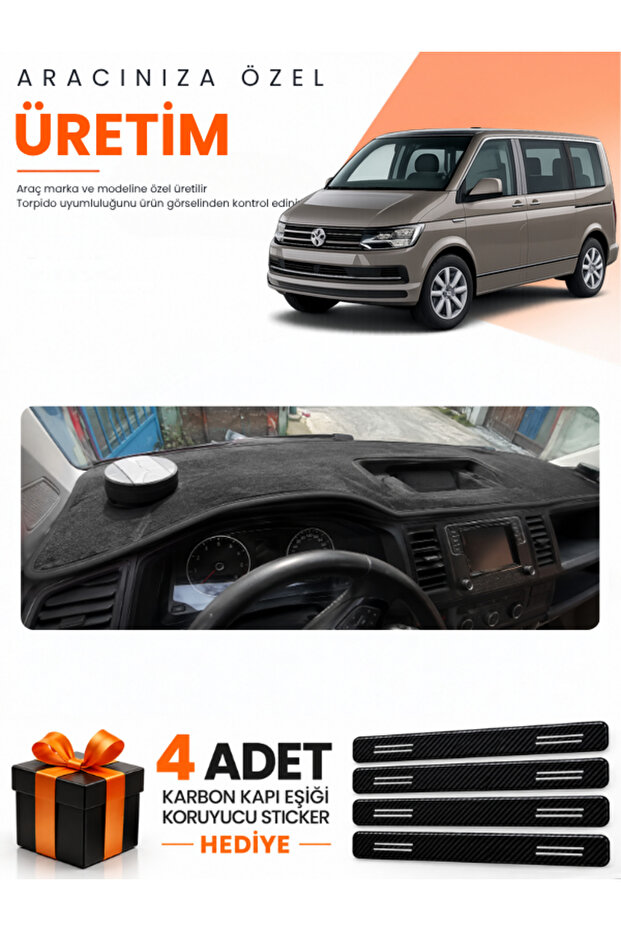 Vw Transporter T6 Pocketed (2015-2020) Compatible Dashboard Protection Cover Auto Cover - Black - Vw028