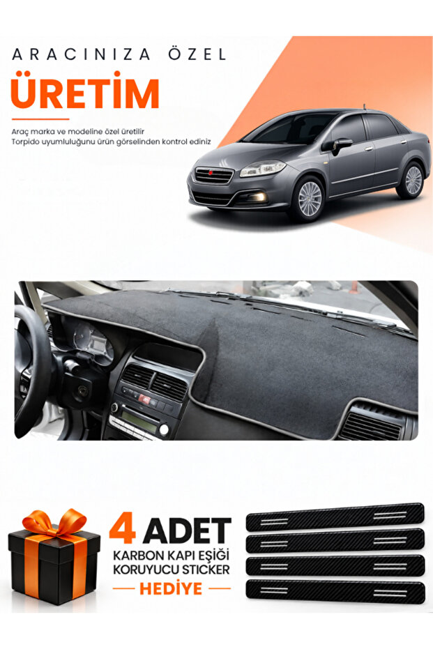 Fiat Linea (2007-2015) Compatible Dashboard Protection Cover Auto Cover - Black-Grey - Fi015