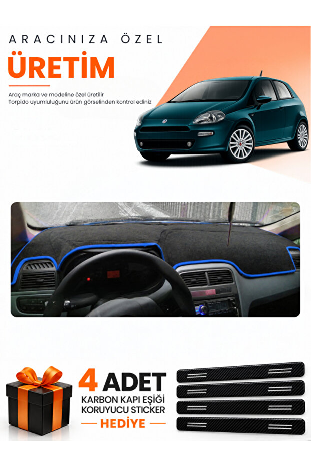 Fiat Punto Grande (2005-2018) Compatible Dashboard Protection Cover Auto Cover - Black-Blue - Fi016