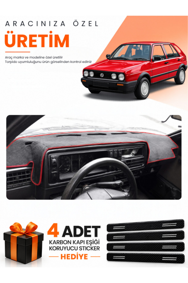 Volkswagen Golf 2 (1983-1992) Compatible Dashboard Protection Cover Auto Cover - Black-Red - Vw007