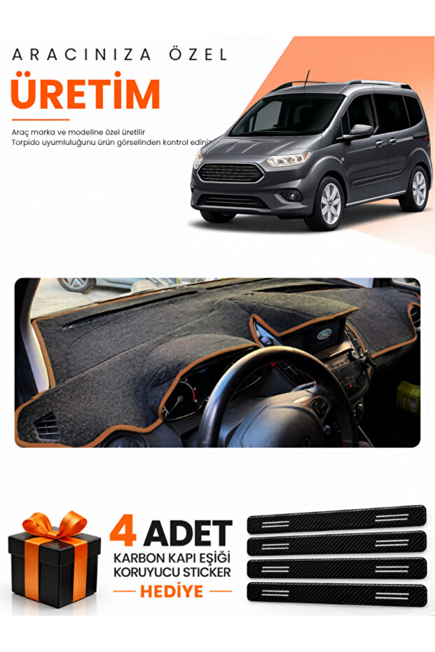 Ford Courier (2020-2023) Compatible Torpedo Protection Cover with Screen - Black-Brown - Fo005