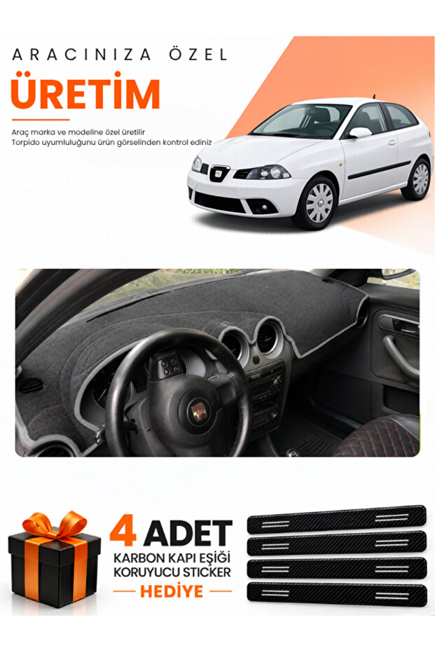 Seat Ibiza (2001-2008) Compatible Dashboard Protection Cover Auto Cover - Black-Grey - Se003