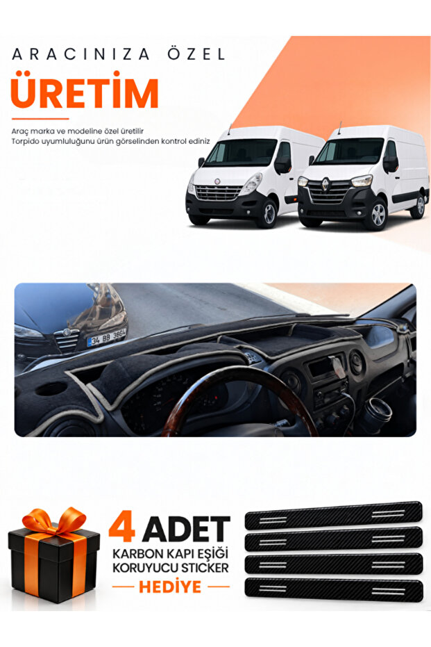 Renault Master (2011-2021) Compatible Dashboard Protection Cover Auto Cover - Black-Grey - Re037