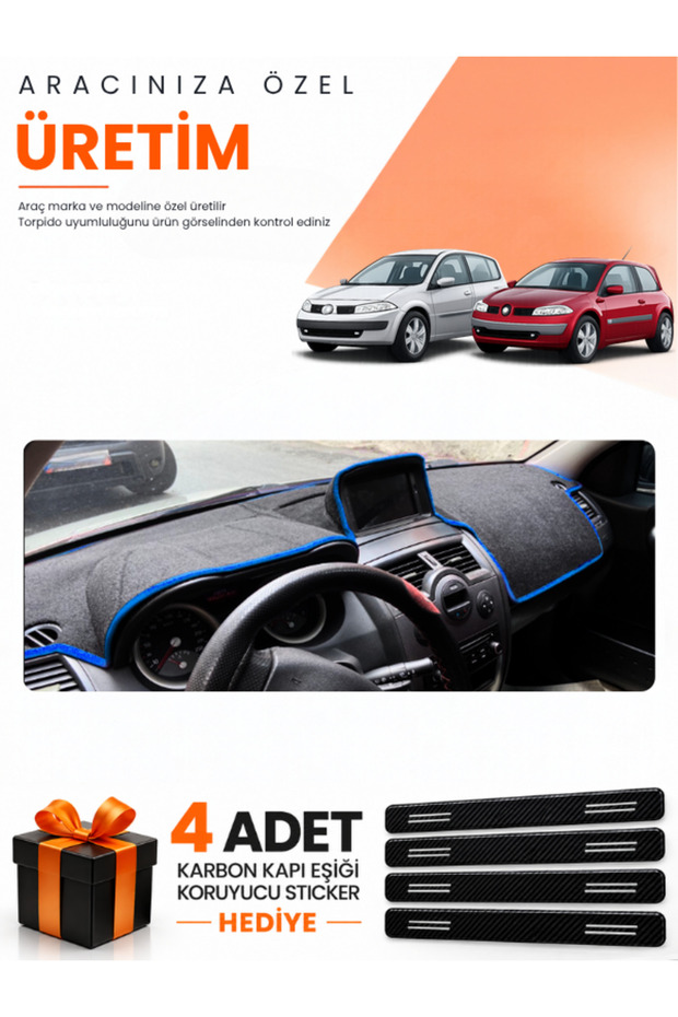 Renault Megane 2 Large Screen (2002-2009) Compatible Dashboard Protection Cover Auto Cover - S.Blue - Re040
