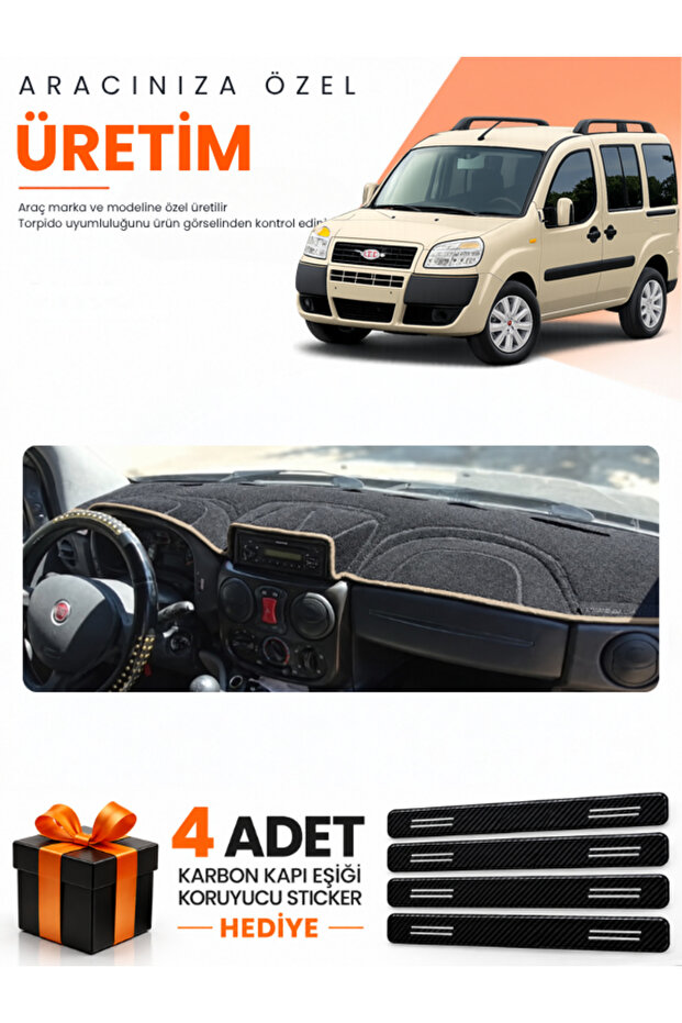 Fiat Doblo Airbagged Small Screen (2007-2015) Compatible Torpedo Protection Cover Auto Cover - S.Beige - Fi008