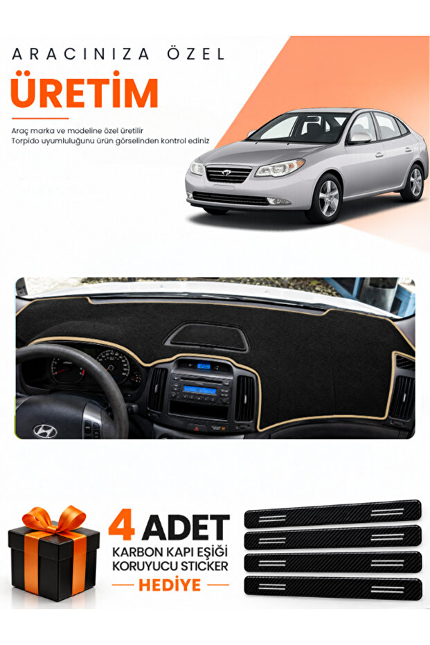 Hyundai Elantra (2007-2011) Compatible Dashboard Protection Cover Auto Cover - Black-Beige - Hu015