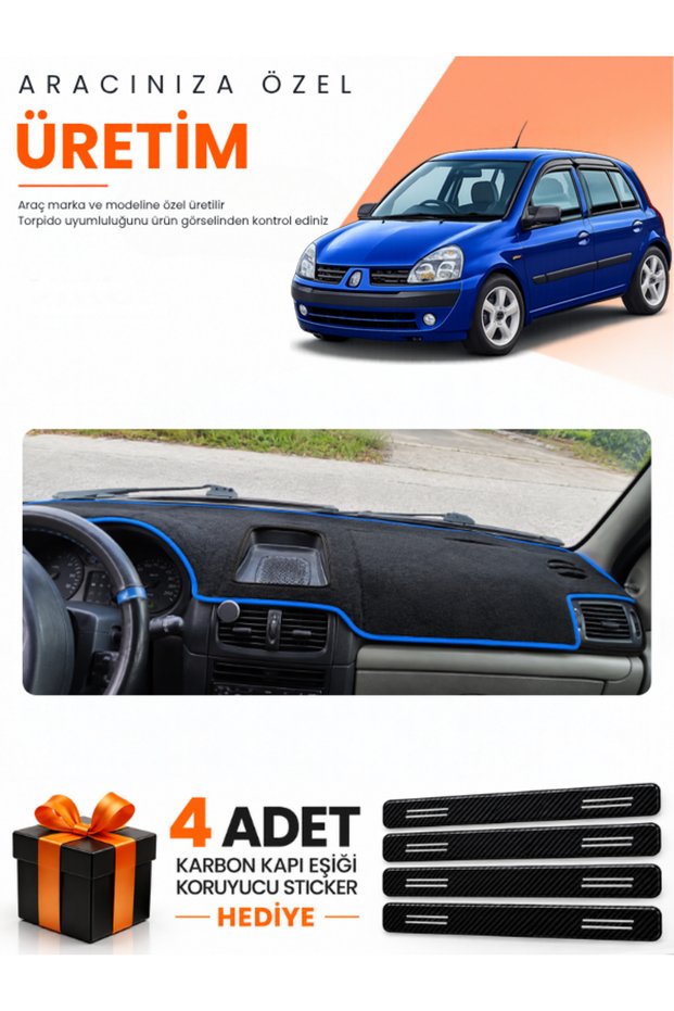 Renault Clio Symbol Airbag Compatible (2003-2006) Compatible Torpedo Protection Cover Auto Cover - S.Blue - Re012