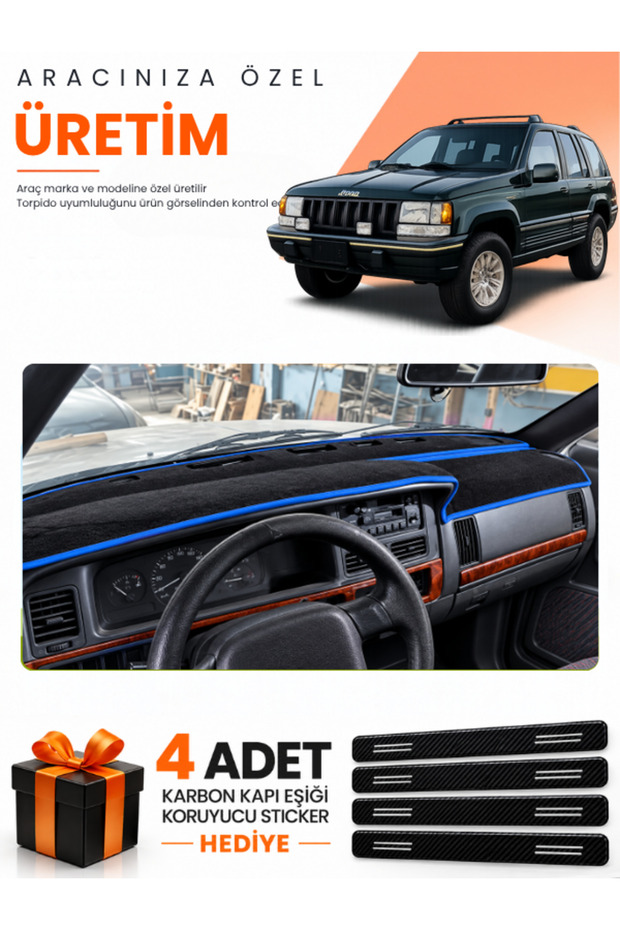 Jeep Grand Cherokee (1993-1998) Compatible Dashboard Protection Cover Auto Cover - Black-Blue - Je001
