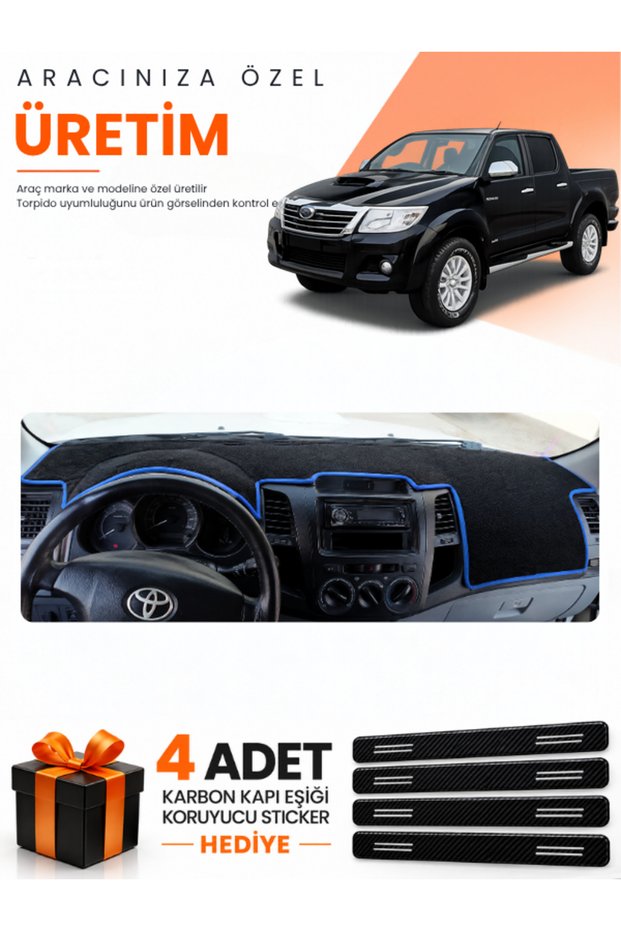 Toyota Hi̇lux (2005-2014) Compatible Dashboard Protection Cover Auto Cover - Black-Blue - To018