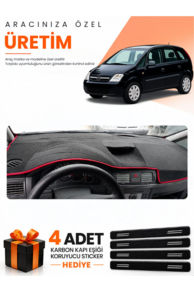 Opel Meriva a (2003-2010) Compatible Dashboard Protection Cover Auto Cover - Black-Red - Op012