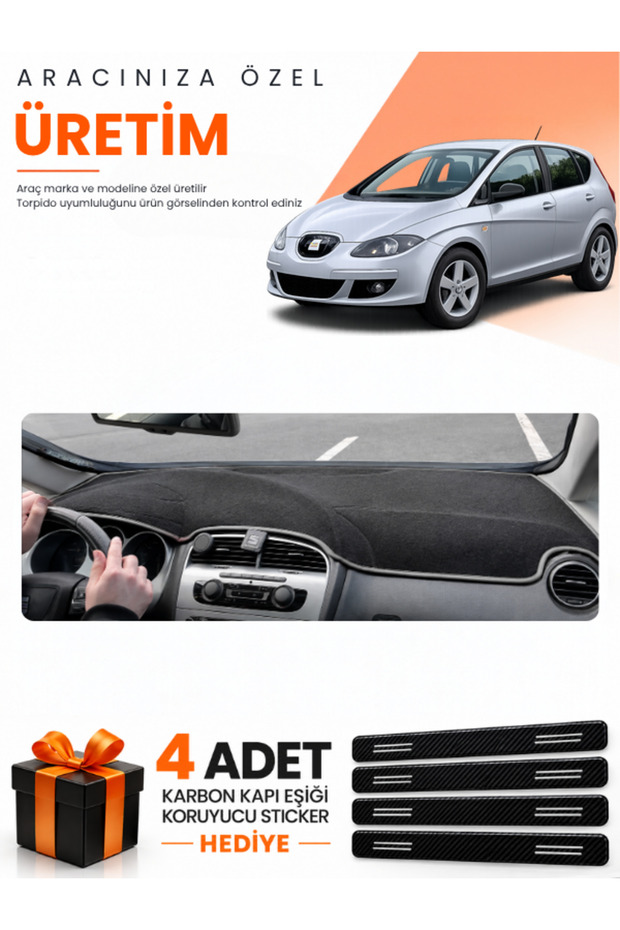 Seat Altea (2010-2015) Compatible Dashboard Protection Cover Auto Cover - Black-Grey - Se001