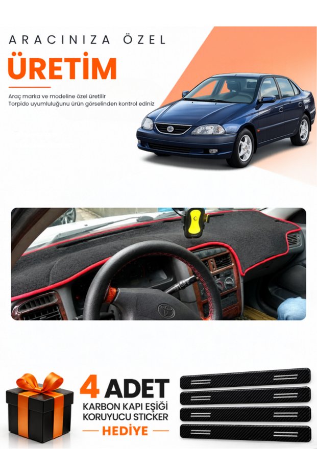 Toyota Avensis T220 (1997-2002) Compatible Torpedo Protection Cover Auto Cover - Black-Red - To001