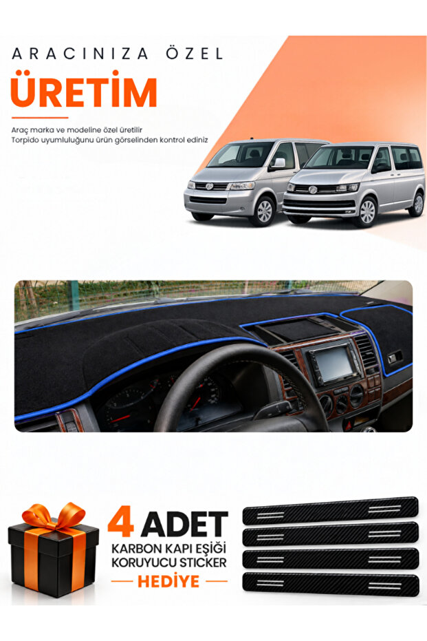 Vw Transporter T5 Single Cab (2003-2016) Compatible Dashboard Protection Cover Auto Cover - S.Blue - Vw027