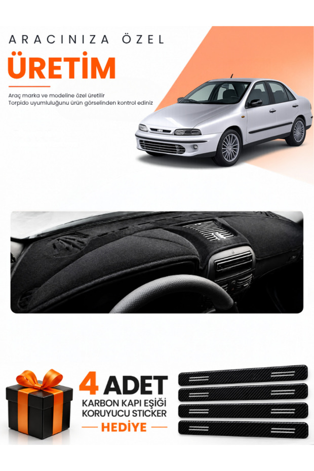 Fiat Marea (1999-2007) Airbag Compatible Torpedo Protection Cover Auto Cover - Black-Grey - Fi025