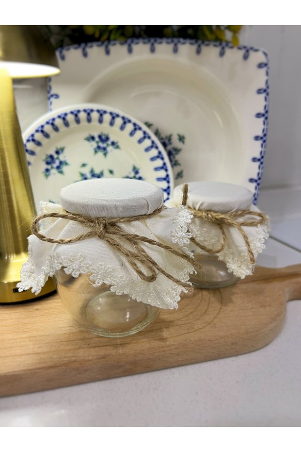 6 Pieces of Linen Embroidered Jar Lid Covers