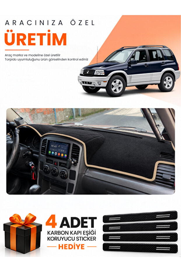 Suzuki Grand Vitara (2003-2006) Compatible Dashboard Protection Cover Auto Cover - Black-Beige - Sz004