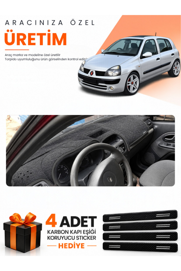 Renault Clio 2 Top Pocketed (2003-2006) Compatible Glove Box Protection Cover Auto Cover - Black - Re008