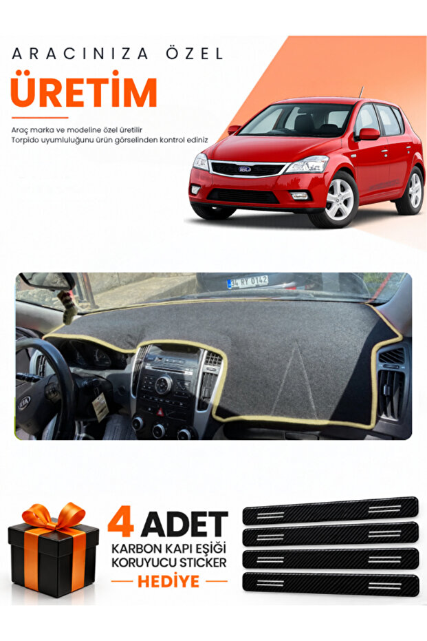 Kia Ceed (2006-2012) Compatible Dashboard Protection Cover Auto Cover - Black-Beige - Ki003