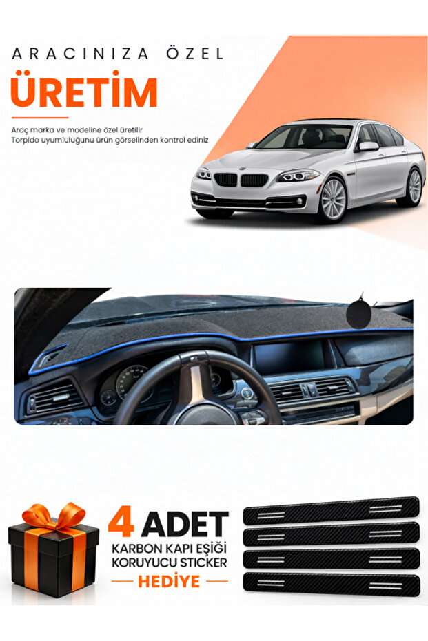 Bmw F10 (2010-2017) Compatible Dashboard Protection Cover Auto Cover - Black-Blue - Bm004