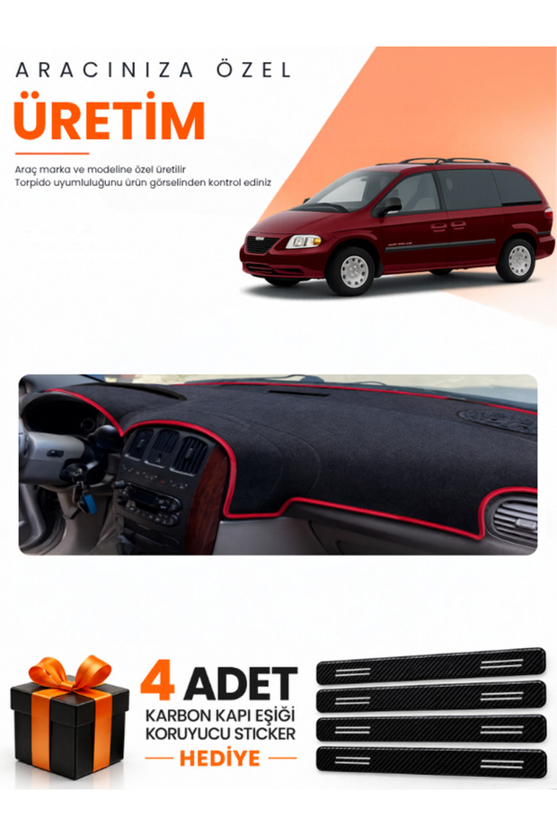 Chrysler Grand Voyager (2002-2006) Compatible Dashboard Protection Cover Auto Cover - Black-Red - Cr001