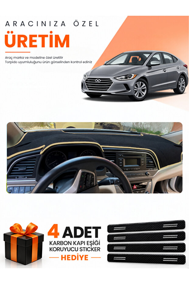 Hyundai Elantra (2017-2020) Compatible Dashboard Protection Cover Auto Cover - Black-Beige - Hu017
