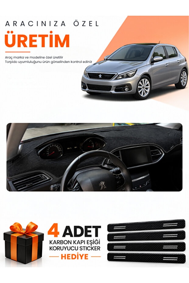 Peugeot 308 (2014-2021) Compatible Dashboard Protection Cover Auto Cover - Black - Pe010
