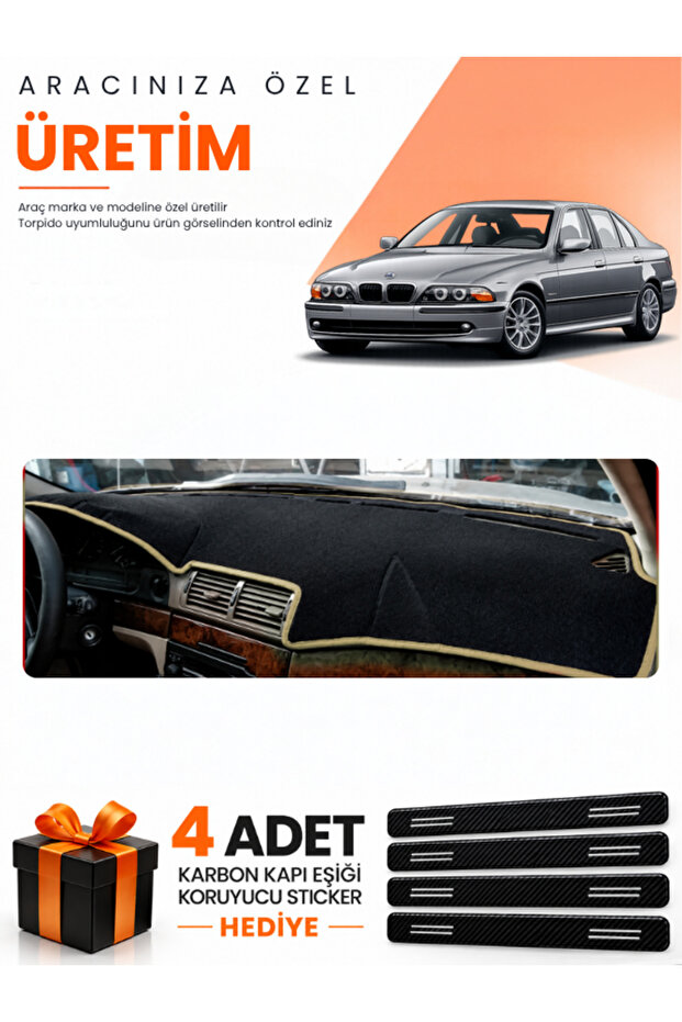 Bmw E39 (1995-2003) Compatible Dashboard Protection Cover Auto Cover - Black-Beige - Bm009