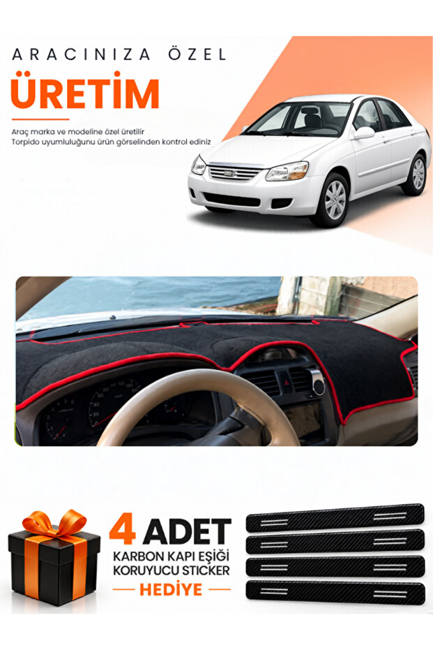 Kia Cerato (2004-2008) Compatible Torpedo Protection Cover Auto Cover - Black-Red - Ki006