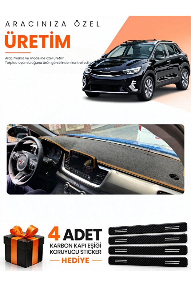 Kia Stonic (2021-2025) Compatible Dashboard Protection Cover Auto Cover - Black-Brown - Ki024