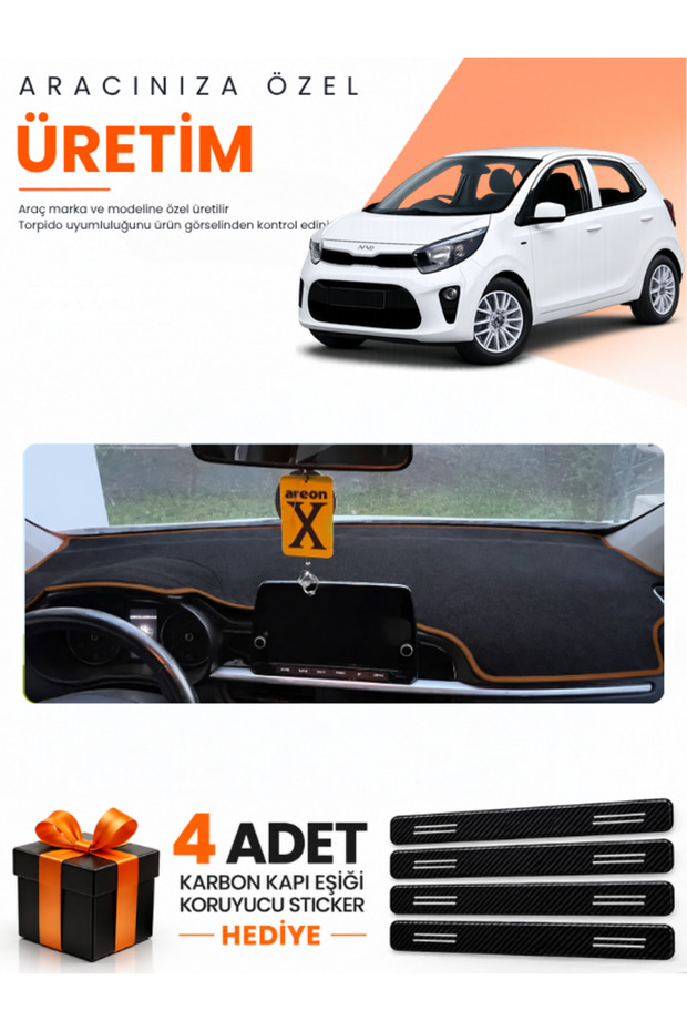 Kiac Picanto (2017-2025) Compatible Torpedo Protection Cover Auto Cover - Black-Brown - Ki010