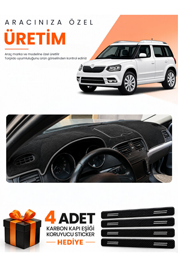 Skoda Yeti (2012-2018) Compatible Dashboard Protection Cover Auto Cover - Black-Grey - Sk013