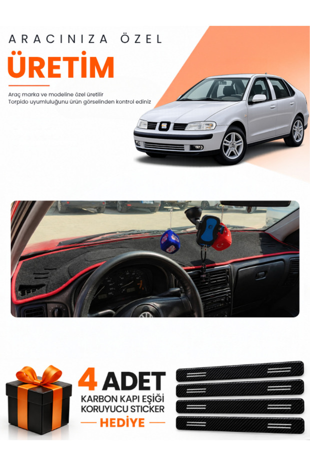 Seat Cordoba (1998-2001) Compatible Torpedo Protection Cover Auto Cover - Black-Red - Se002