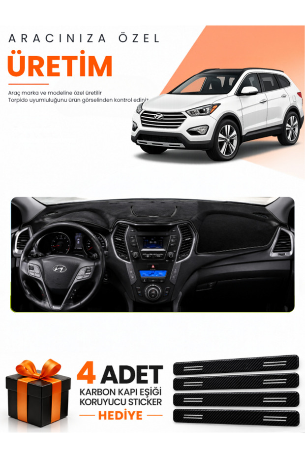 Hyundai Santa Fe (2012-2017) Compatible Dashboard Protection Cover Auto Cover - Black - Hu026