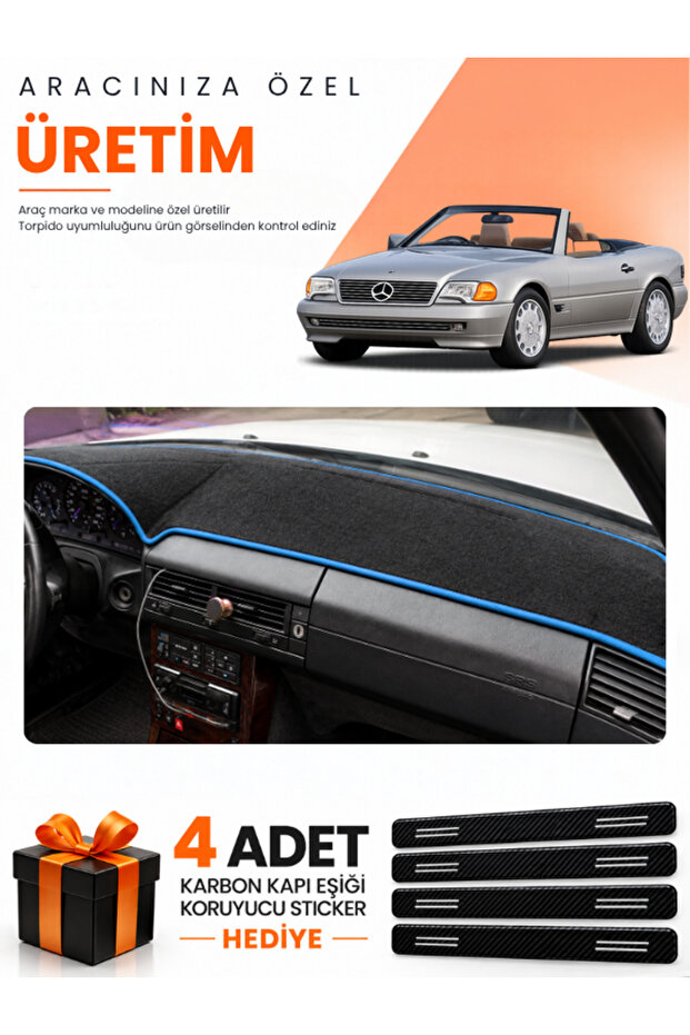 Mercedes R129 (1989-2001) Compatible Dashboard Protection Cover Auto Cover - Black-Blue - Mb019