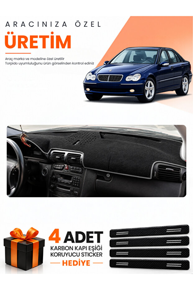 Mercedes W203 C-Class (2000-2007) Compatible Dashboard Protection Cover Auto Cover - Black-Grey - Mb005