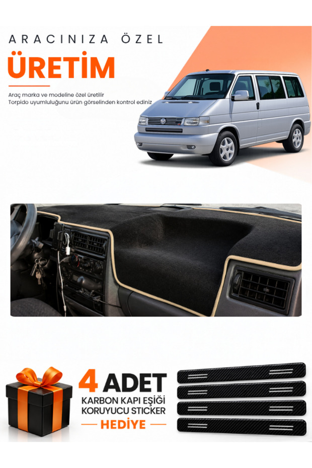 Volkswagen Transporter T4 (1990-2003) Compatible Dashboard Protection Cover Auto Cover - Black-Beige - Vw026