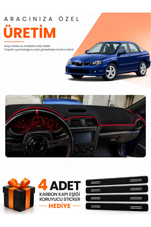 Subaru Impreza (2000-2007) Compatible Torpedo Protection Cover Auto Cover - Black-Red - Su003