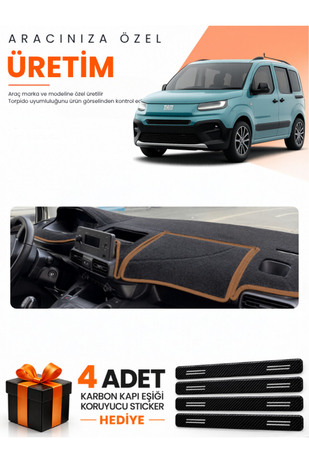 Fi̇at Doblo (2023-2026) Compatible Dashboard Protection Cover Auto Cover - Black-Brown - Ci015