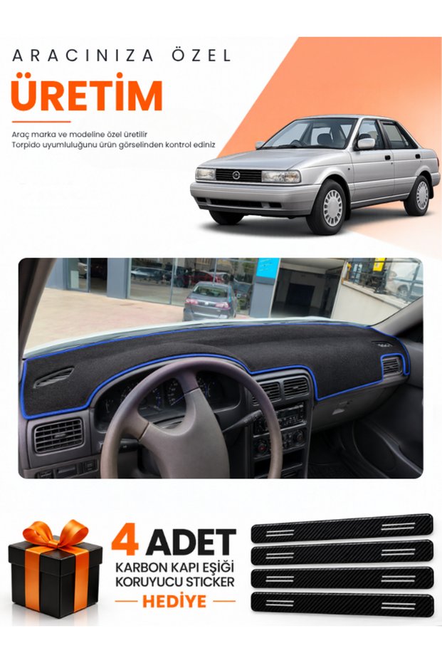 Nissan Sunny (1990-1995) Compatible Torpedo Protection Cover Auto Cover - Black-Blue - Ni018