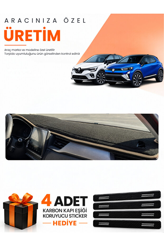 Renault Captur 2 (2019-2024) Compatible Dashboard Protection Cover Auto Cover - Black-Beige - Re036